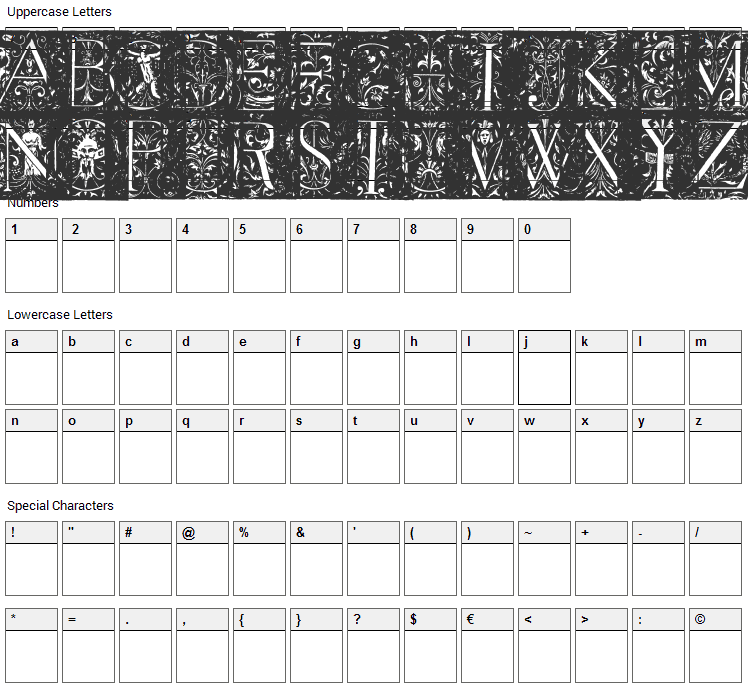 Grimeswade Font Character Map