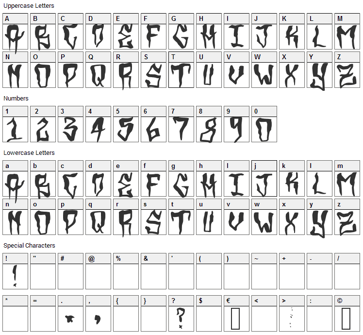 Grimey Font Character Map