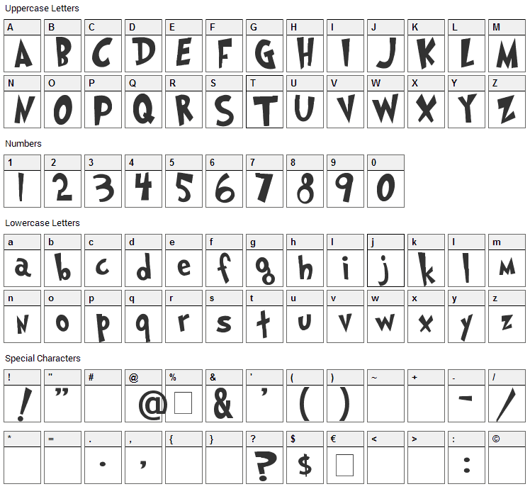 Grinched Font Character Map