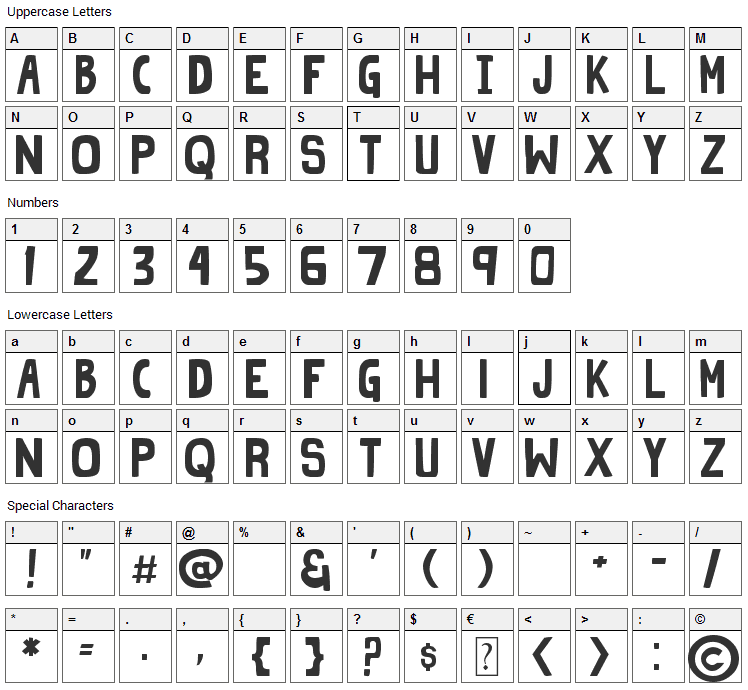 Grind Zero Font Character Map