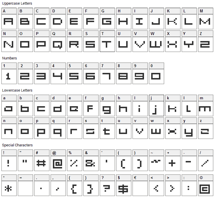 Grixel Acme 5 Wide Font Character Map