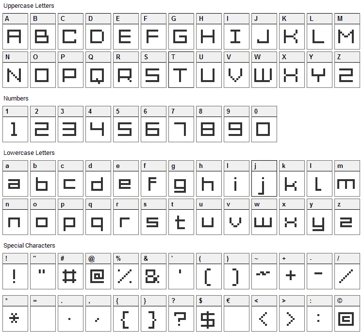 Grixel Acme 7 Wide Font Character Map