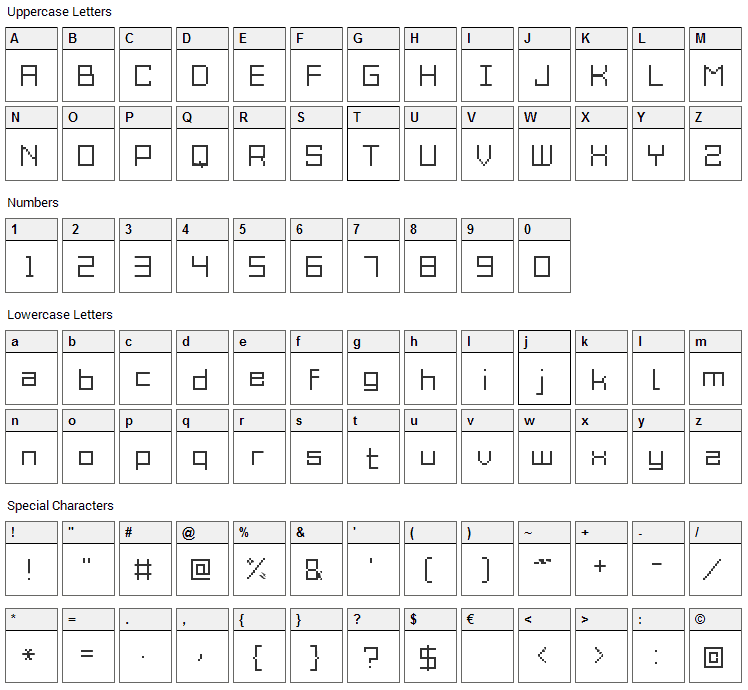 Grixel Acme 9 Font Character Map