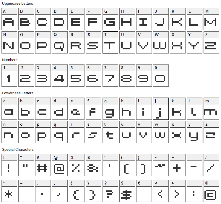 Grixel Kyrou 5 Wide Font Character Map