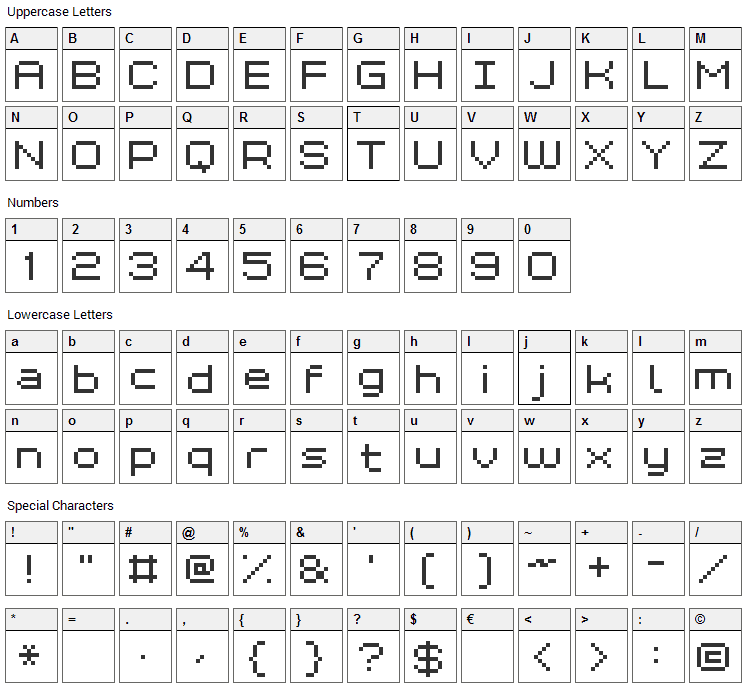 Grixel Kyrou 7 Wide Font Character Map