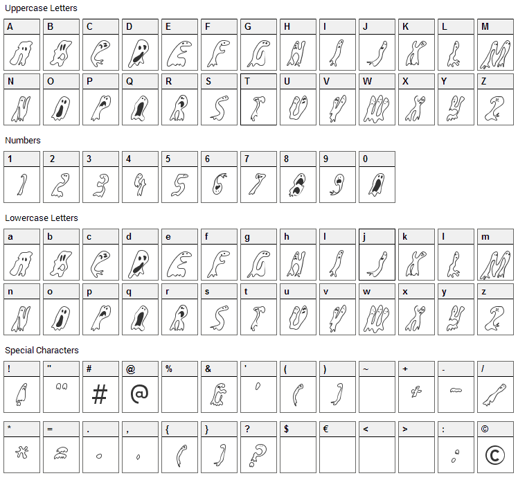 Groovy Ghosties Font Character Map