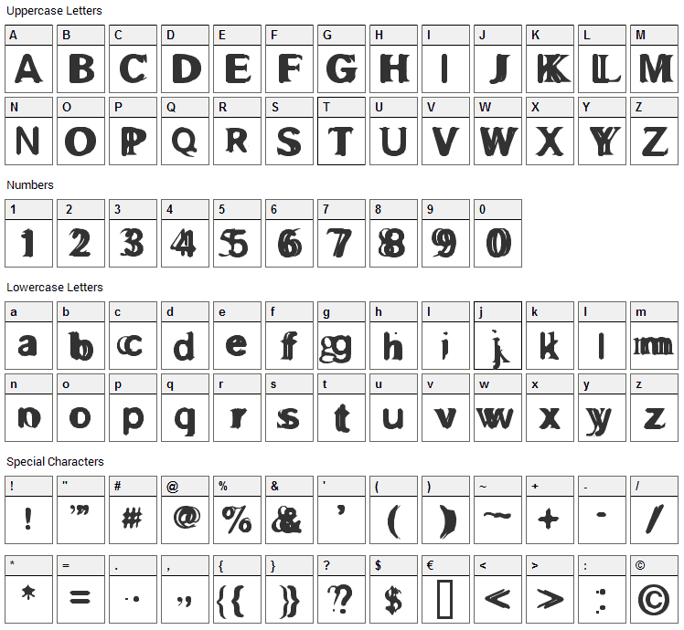 Gross Akzident Fucked Font Character Map