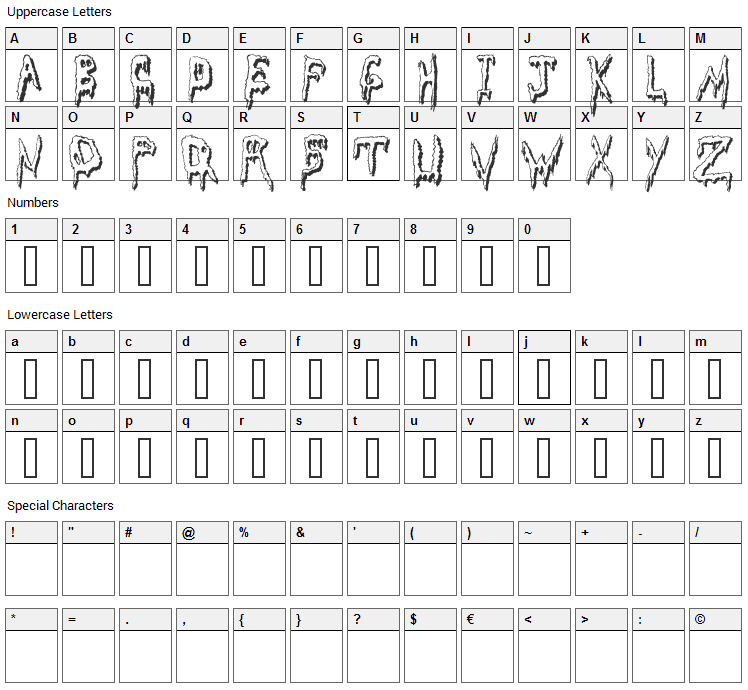 Grossout Font Character Map