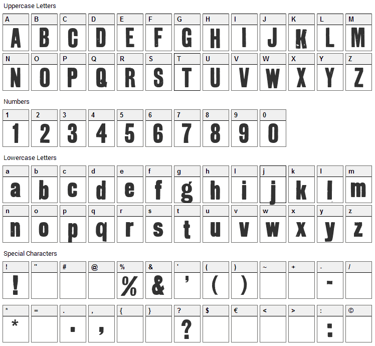 GrotRough Font Character Map