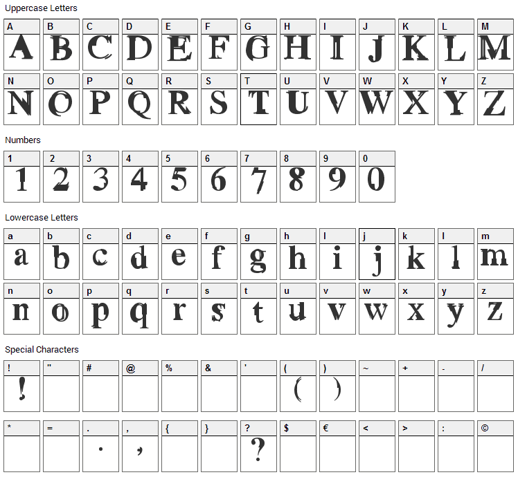 Grotto Font Character Map