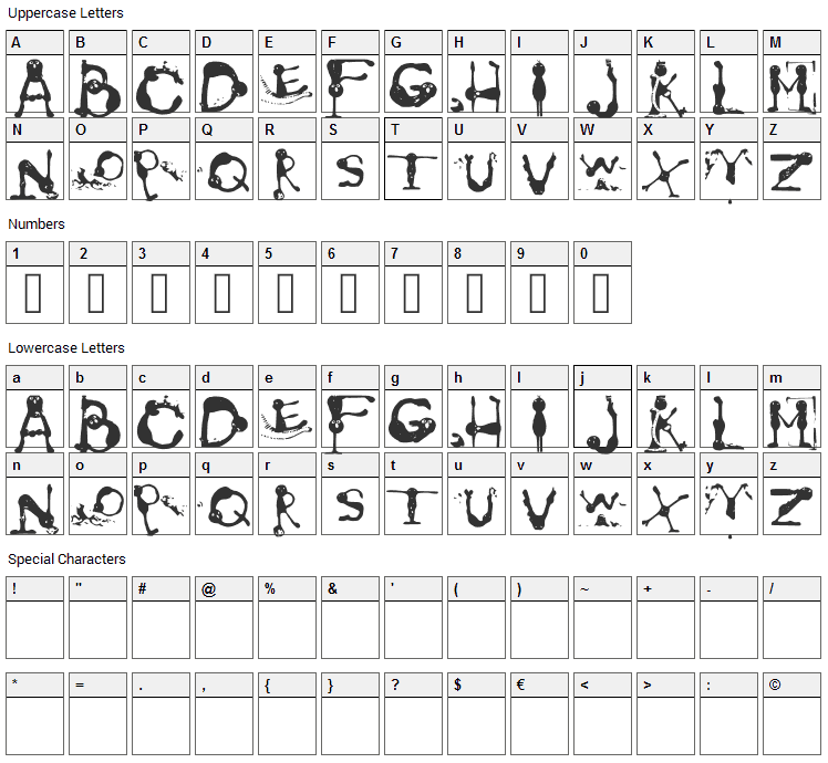 Grovers Pain Font Character Map