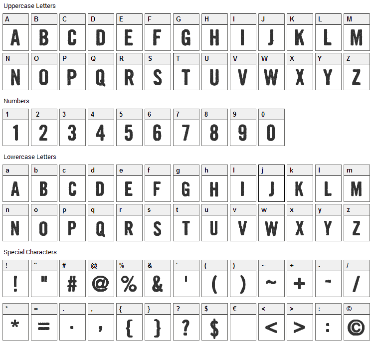 Growly Grin Font Character Map