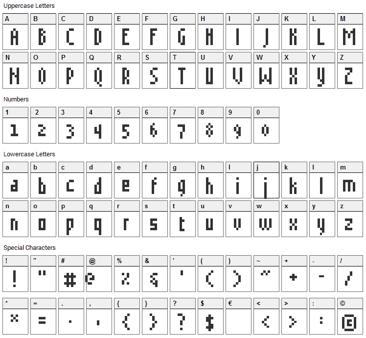 Grudblitter Font Character Map