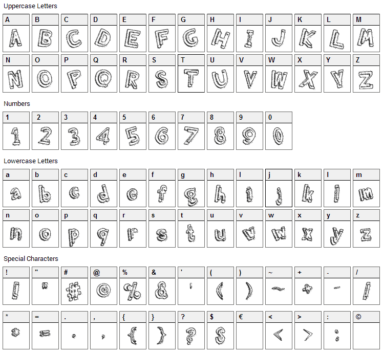 Grumbling Effect Font Character Map