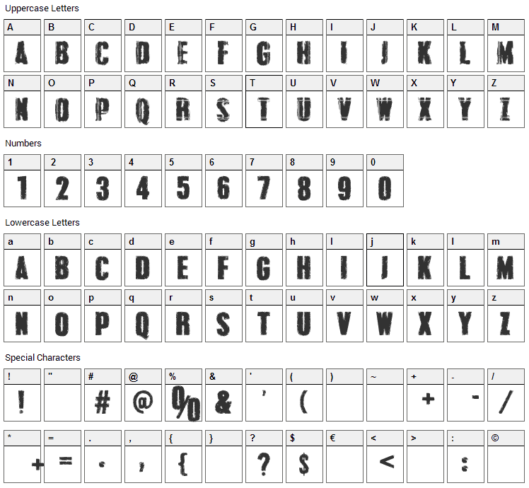 Grunge Overlords Font Character Map