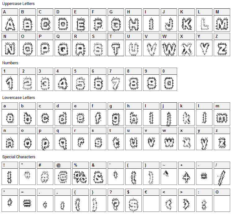 Grunge Puddles Font Character Map