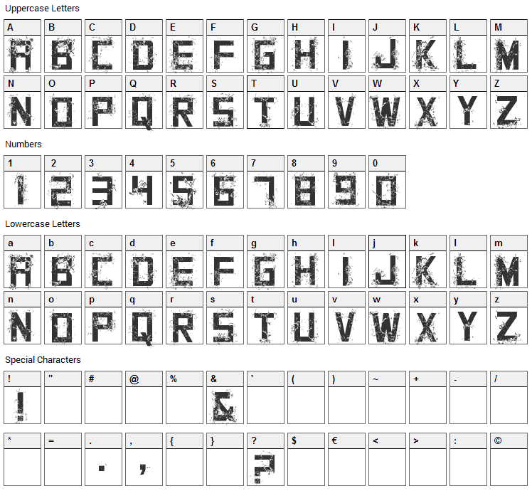 Grungy Font Character Map