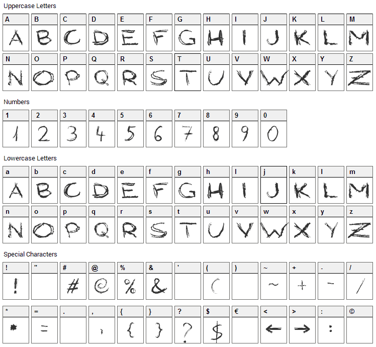 Grungy Style Font Character Map