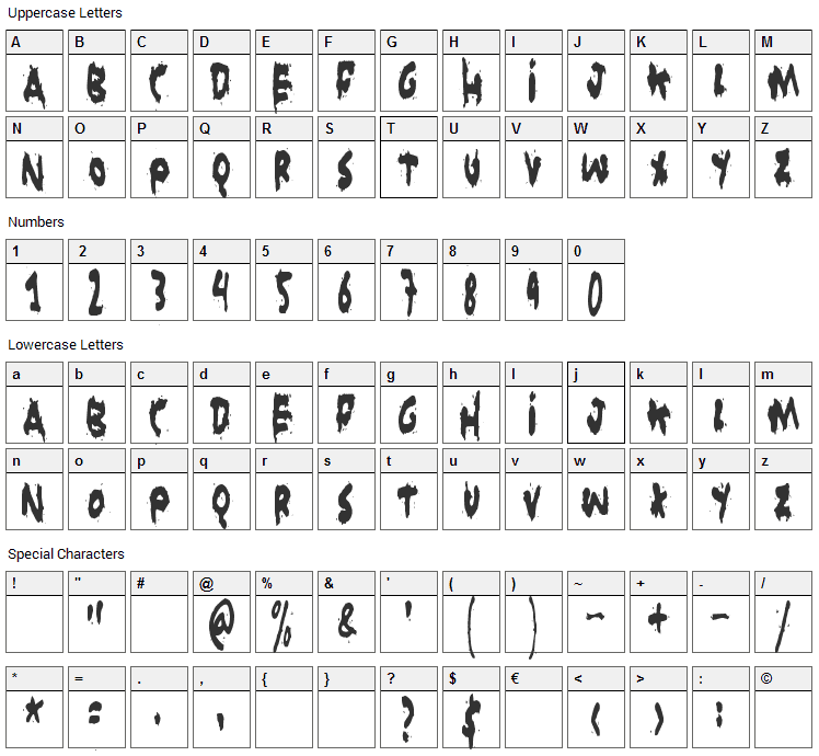 Grunt Reaper Font Character Map