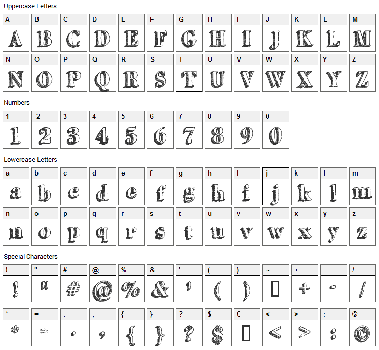 Grutch Shaded Font Character Map