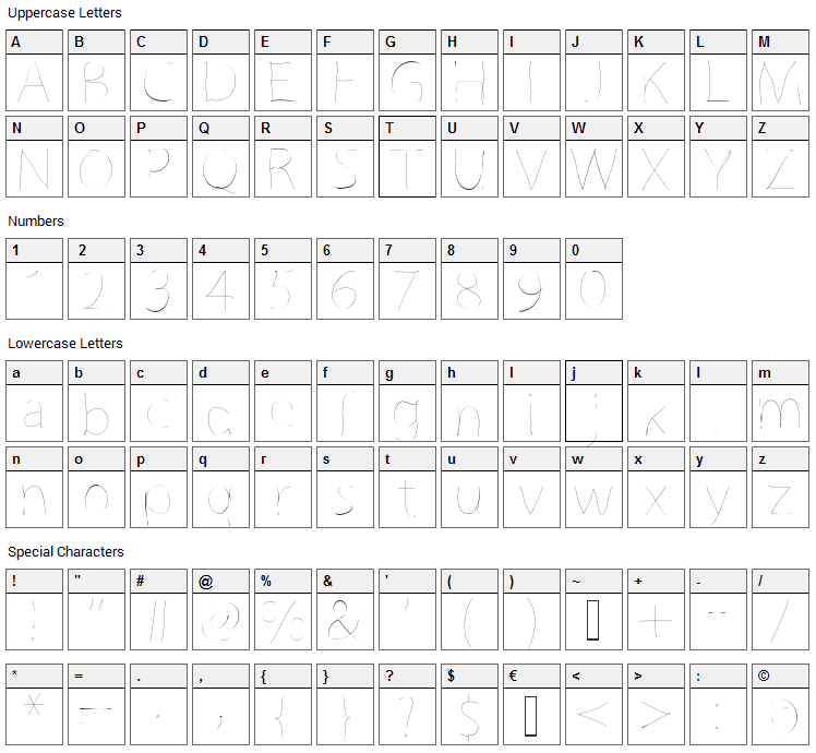 GrutchLine Font Character Map