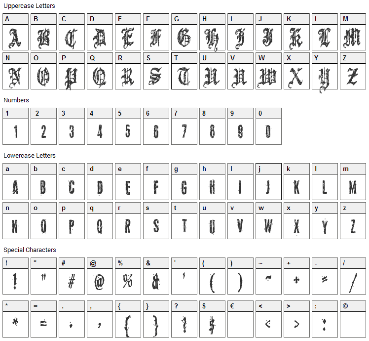 Grymmoire Font Character Map