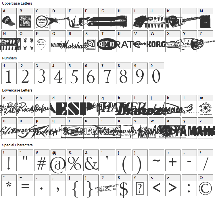 Gtartings Font Character Map