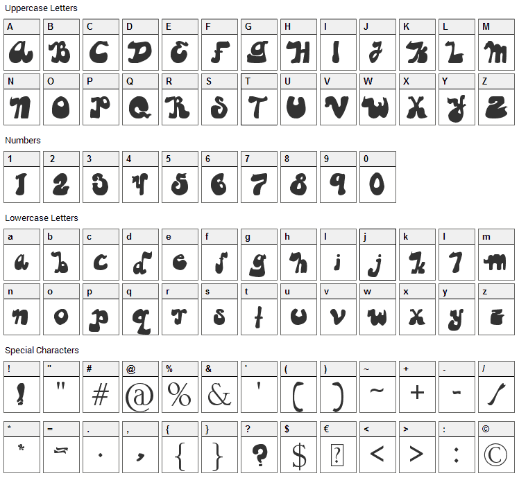 Guapachosa Font Character Map