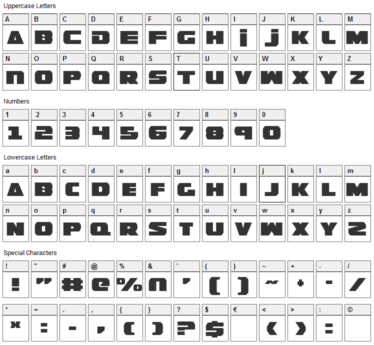 Guardian Font Character Map