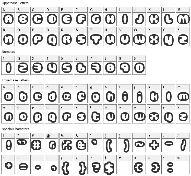 Gubblebum Font Character Map