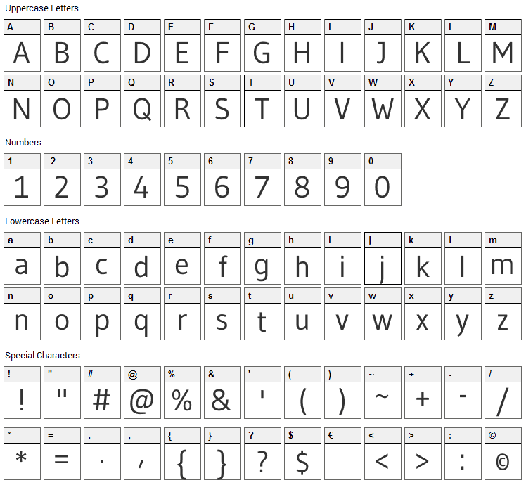 Gudea Font Character Map