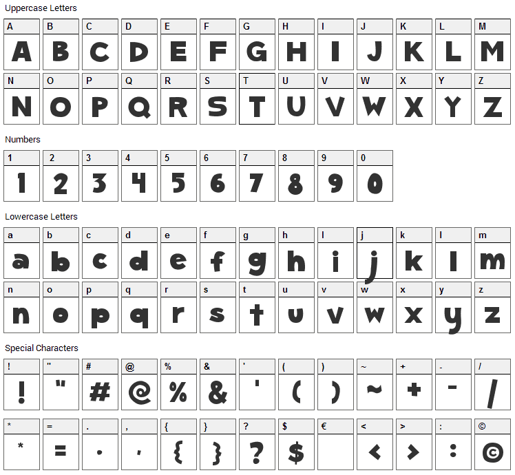 Gum Kids Font Character Map