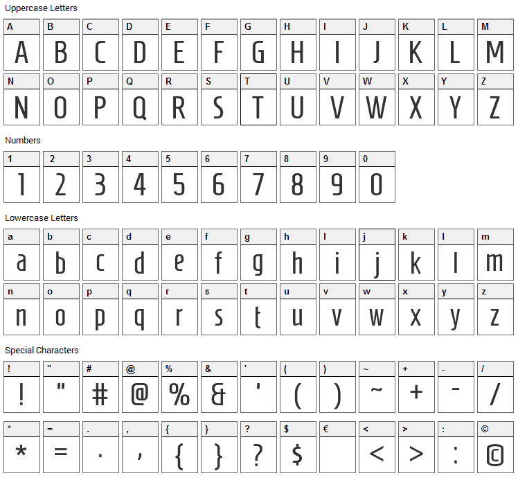 Gun Gale Online Font Character Map