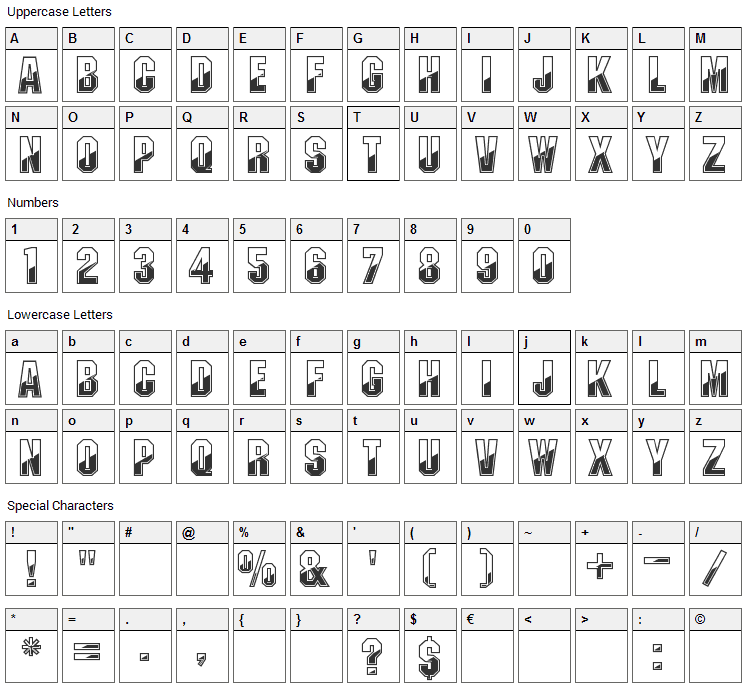 Gun Metal Font Character Map