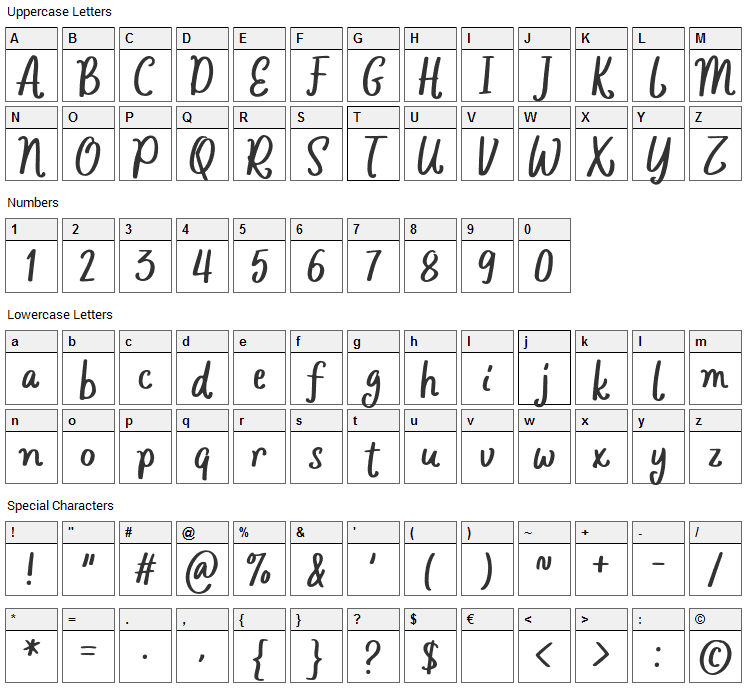 Gunkid Font Character Map