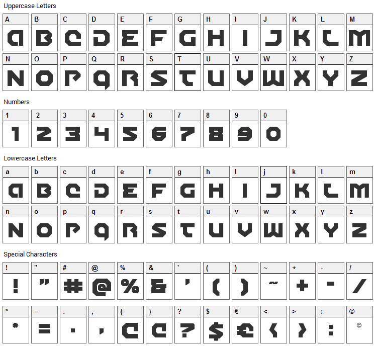 Gunner Storm Font Character Map