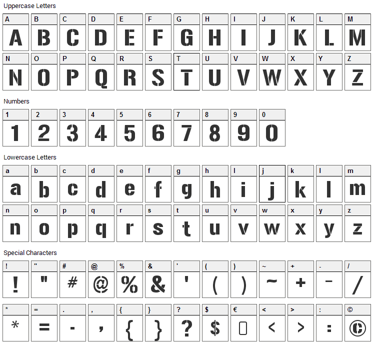 Gunplay Font Character Map