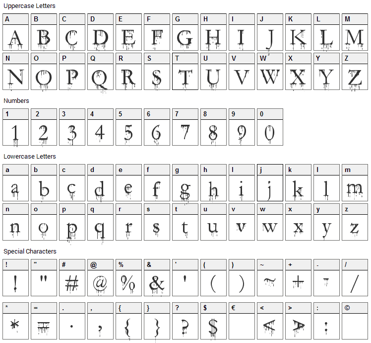 Gushing Meadow Font Character Map
