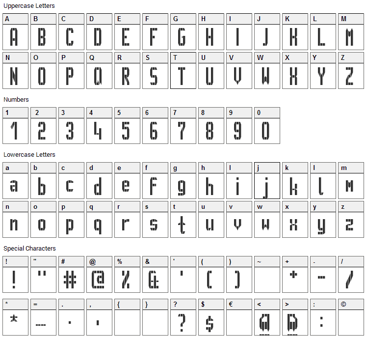 GVB Metro Pid Font Character Map