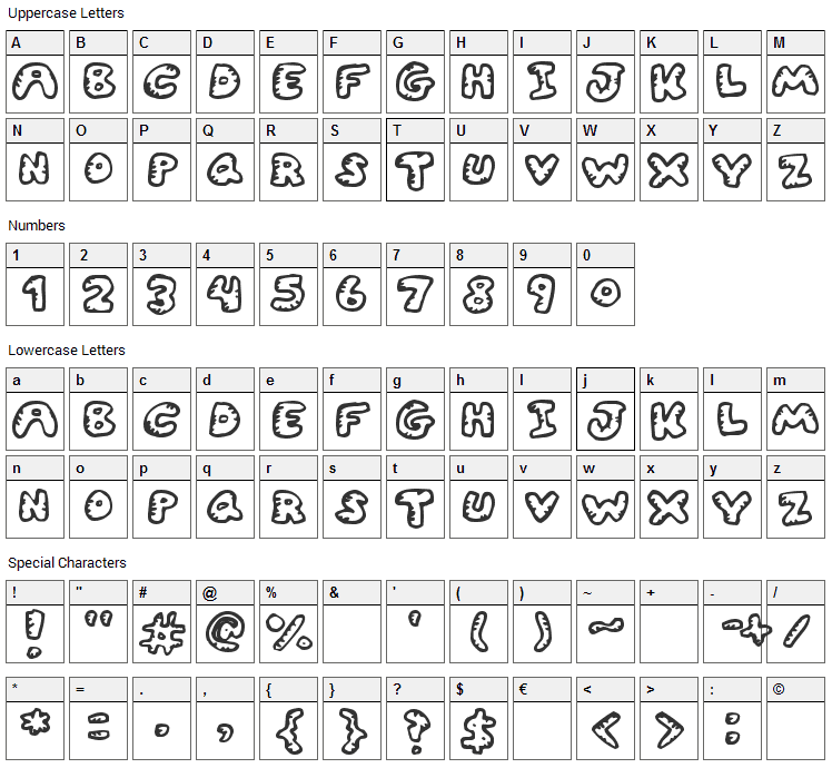 Gwibble Font Character Map