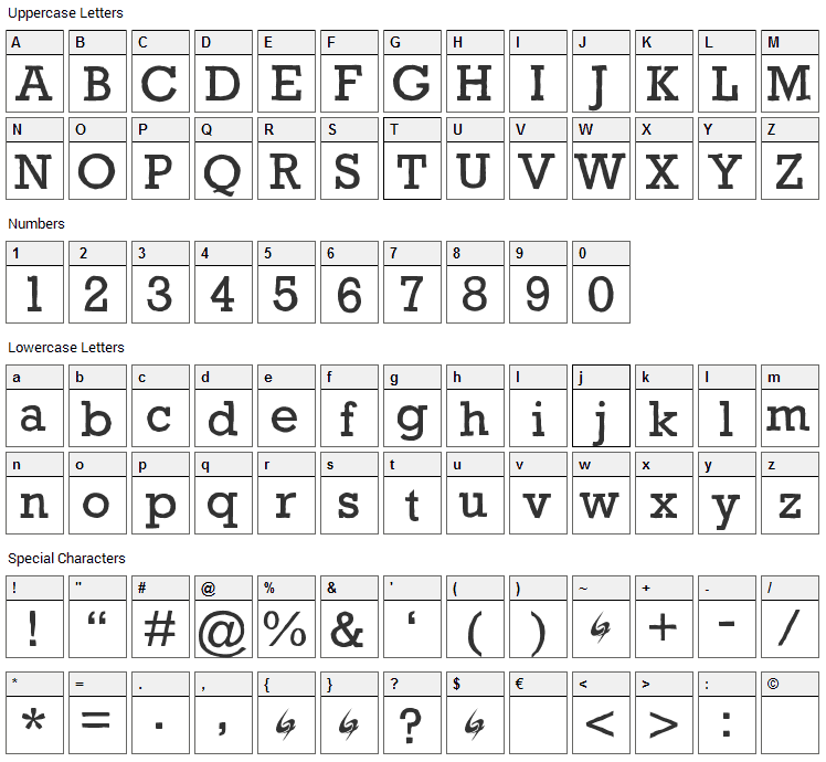 Gycentium Popwell Font Character Map