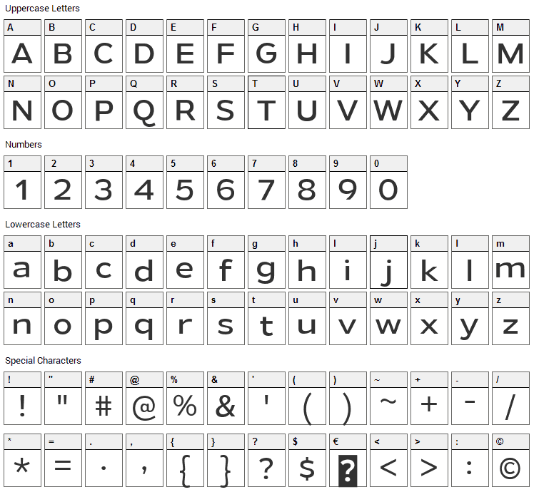 Gymkhana Font Character Map