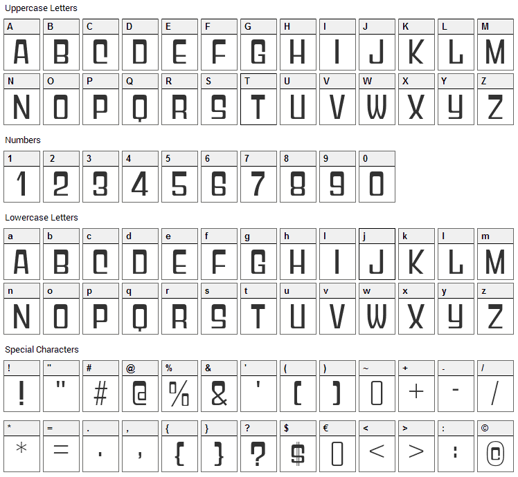 Gyparody Font Character Map