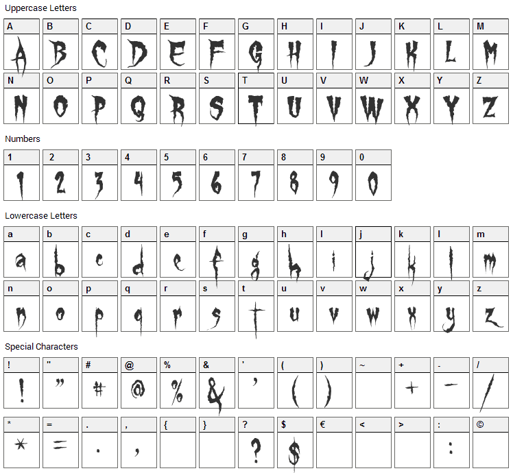Gypsy Curse Font Character Map