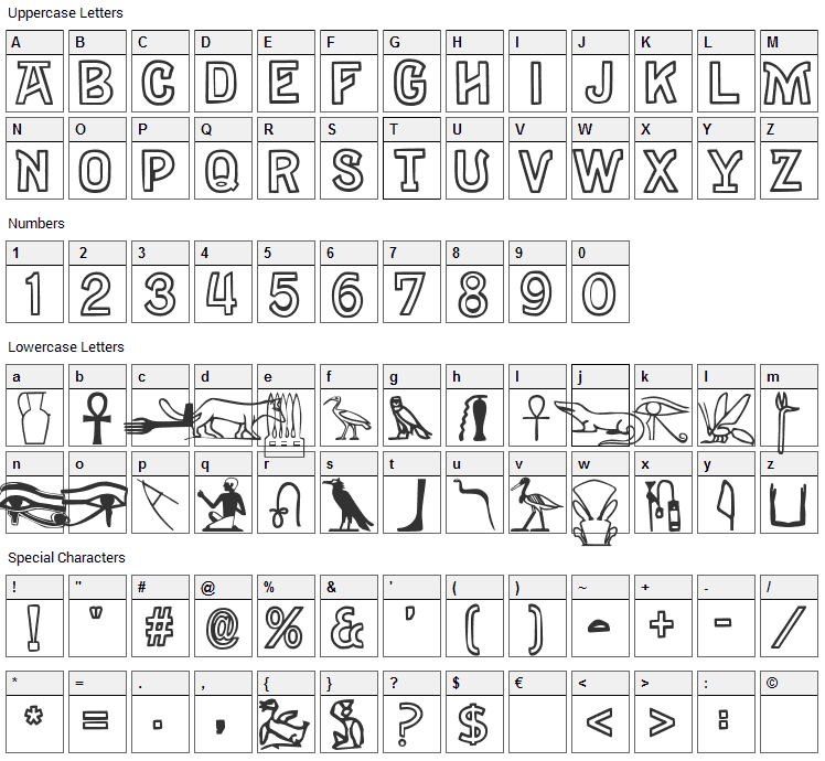 Gyptienne Font Character Map