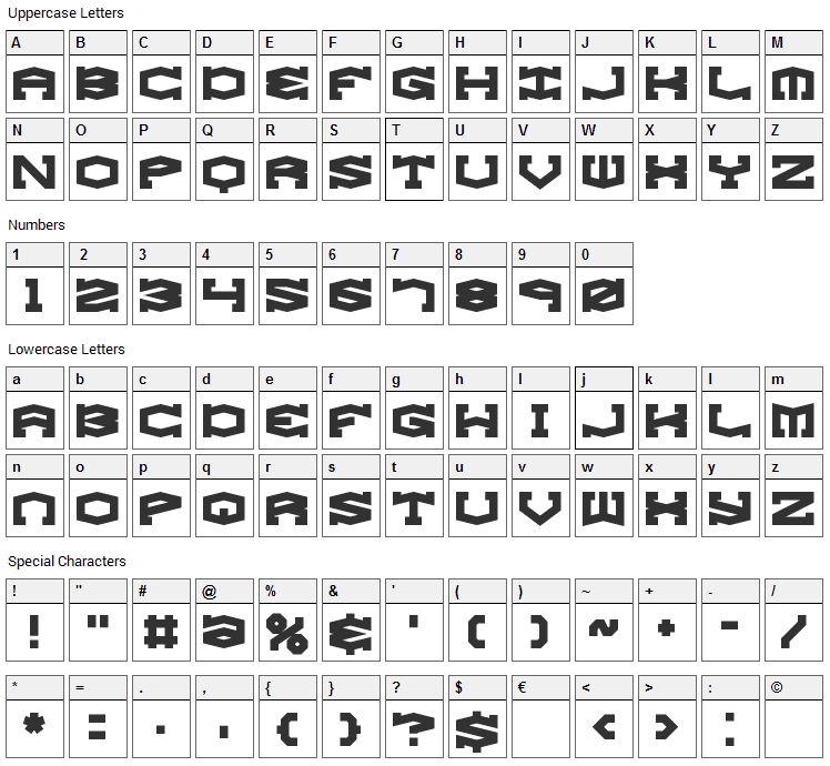 Gyrose Font Character Map