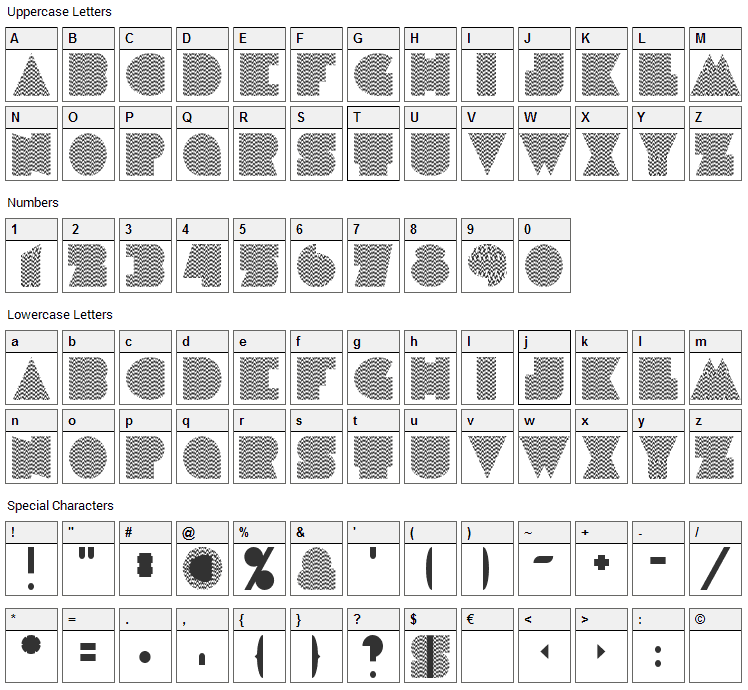 H1N1 Font Character Map