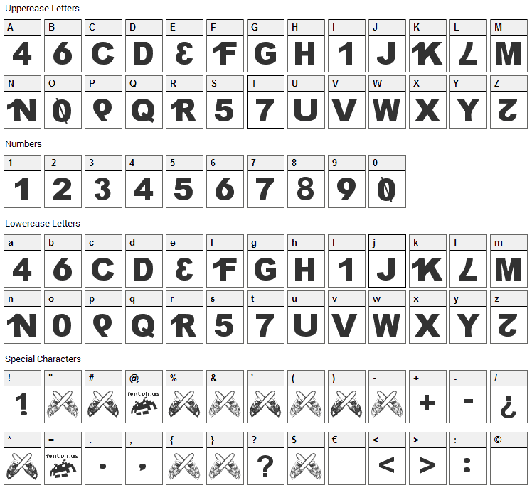 H4XX0R Font Character Map