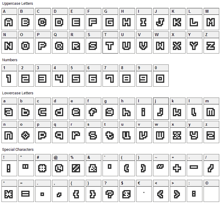 Hachicro Font Character Map