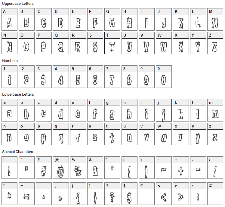 Hack & Slash Font Character Map